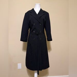 Kasper ASL Black Double-Breasted Trench Dress Button Belt Size 12 Academia Work